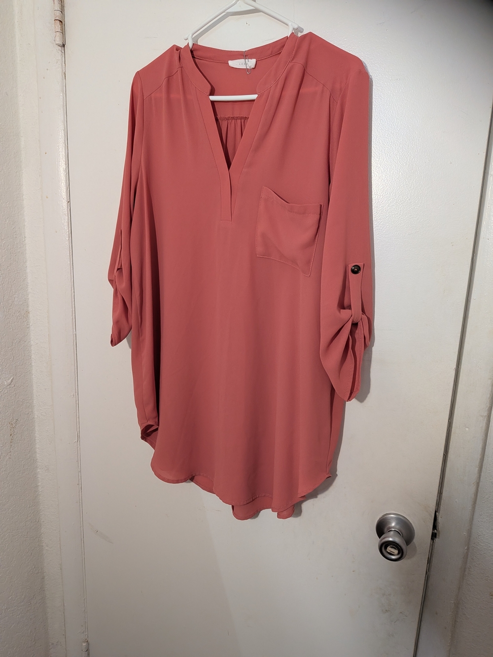 Lush Mauve-Pink Long Sleeve V-Neck Tunic